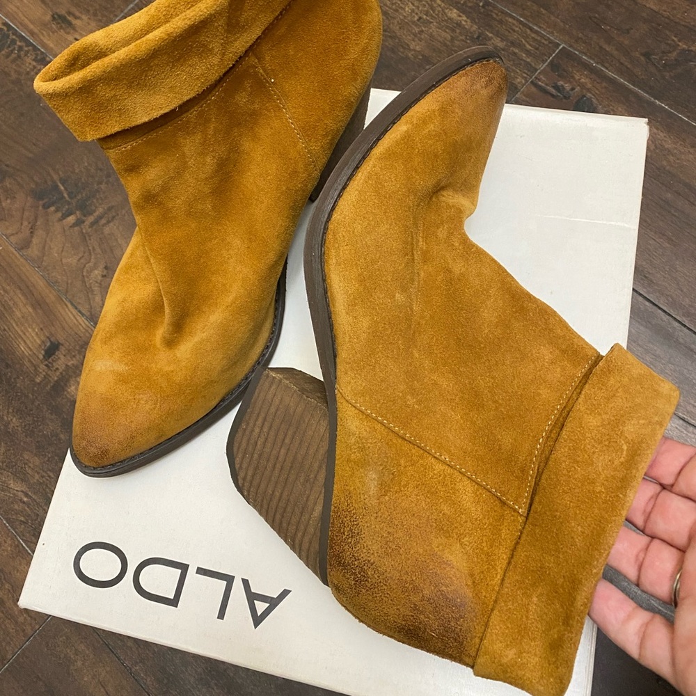 Real leather suede ankle booties heels